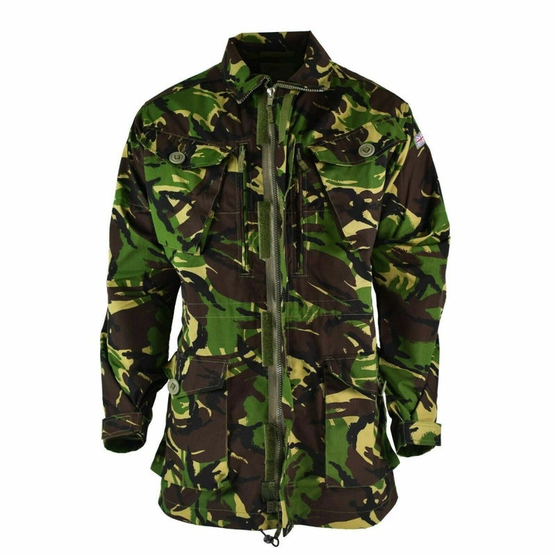 British army jacket in DPM camouflage with multiple pockets and adjustable cuffs for woodland use