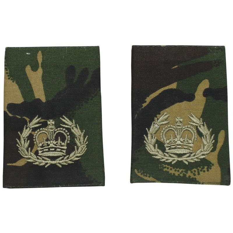 Pair of genuine British Army quartermaster sergeant shoulder loops in DPM camouflage with embroidered crown insignia