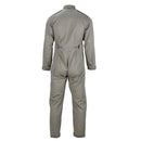 Back view of genuine British army grey mechanic coveralls with adjustable waist and long sleeves.