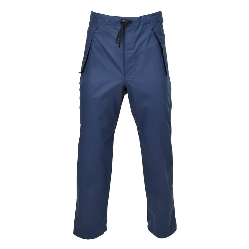 British RAF MVP waterproof blue rain trousers with adjustable cuffs and multiple pockets for outdoor use