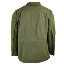 Genuine Bulgarian army field jacket in olive drab, shown from the back with long sleeves and durable fabric.