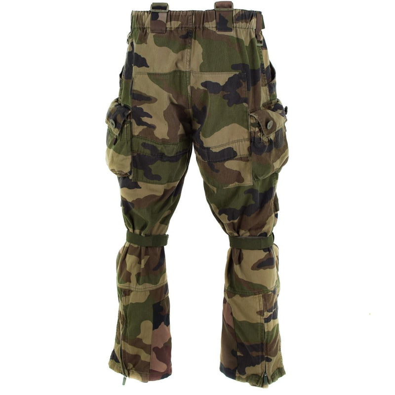 French military combat pants in CCE camouflage ripstop fabric with multiple utility pockets and reinforced knees