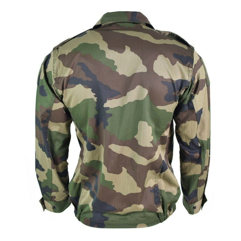 Back view of a genuine French army F2 combat jacket with CCE camouflage pattern military surplus new