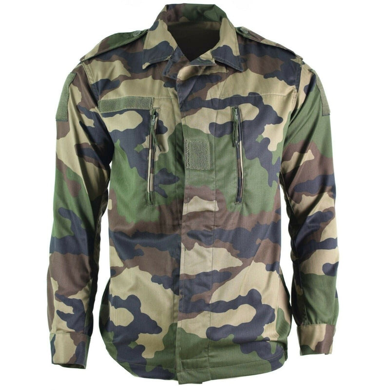 French army F2 combat jacket in CCE camo pattern with multiple pockets and durable military fabric design