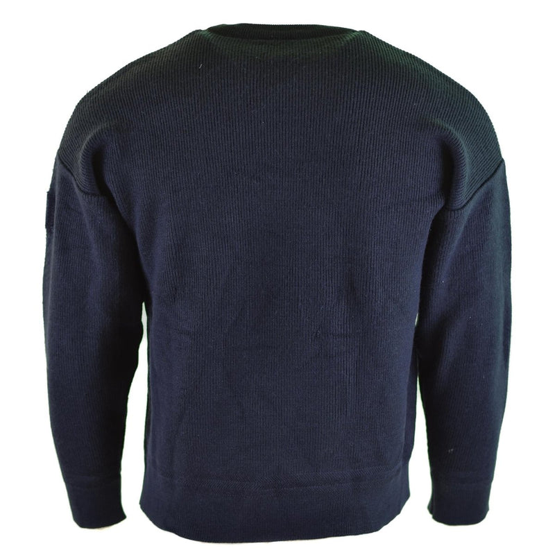 Back view of Genuine French Army lightweight blue commando jumper with round neck and durable knit fabric