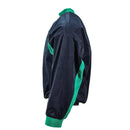 Side view of genuine French army navy green turtleneck sports sweater with cotton blend and vintage design