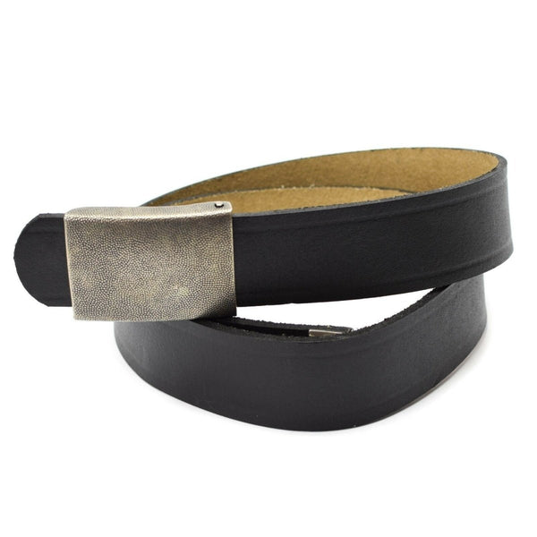 Black genuine leather German army belt with distinctive metal box buckle, military issue for BW trousers and pants