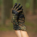 Genuine German army Flecktarn camo combat gloves with leather grip for tactical use in outdoor environments.