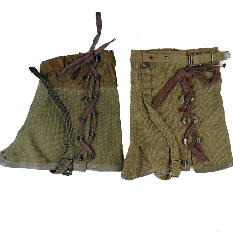 Vintage genuine Italian army olive canvas gaiters with laces and straps for hiking or military use M70 combat style