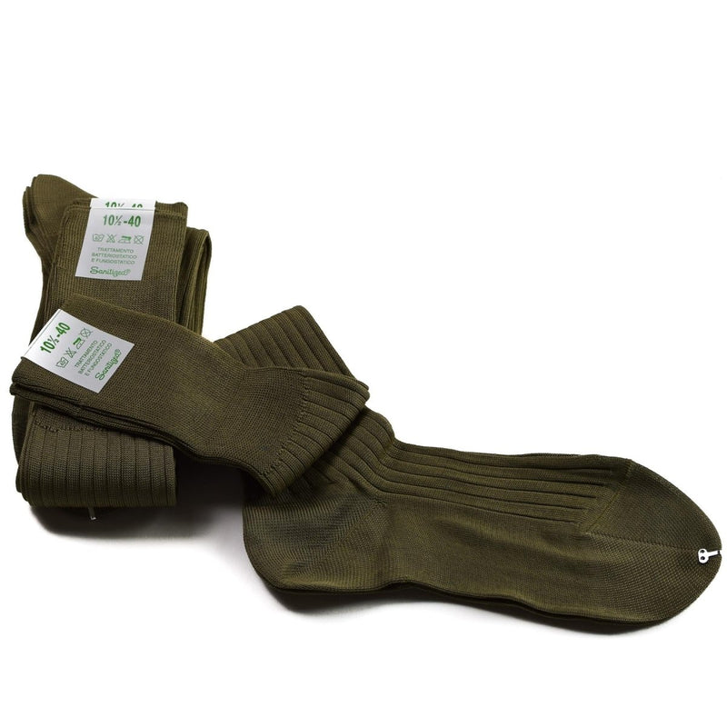 Genuine Italian Army cotton blend long socks in khaki, knee-length, lightweight, ribbed, and durable military style.