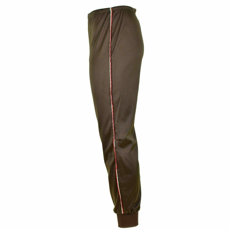 Vintage Italian Army training tracksuit pants in brown with striped side detail and elastic waist and cuffs.