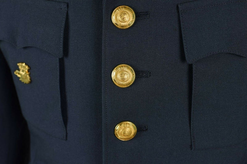 vintage genuine Swedish army wool jacket, formal parade uniform top gold toned buttons