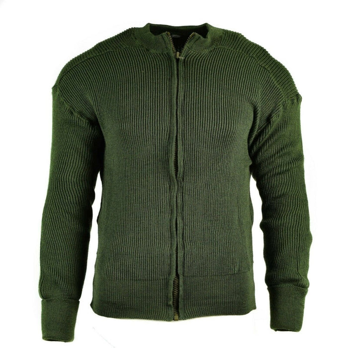 Vintage, prawdziwy szwedzki sweter z wełny wojskowej, zielony, gruby, dzianinowy sweter z zamkiem błyskawicznym