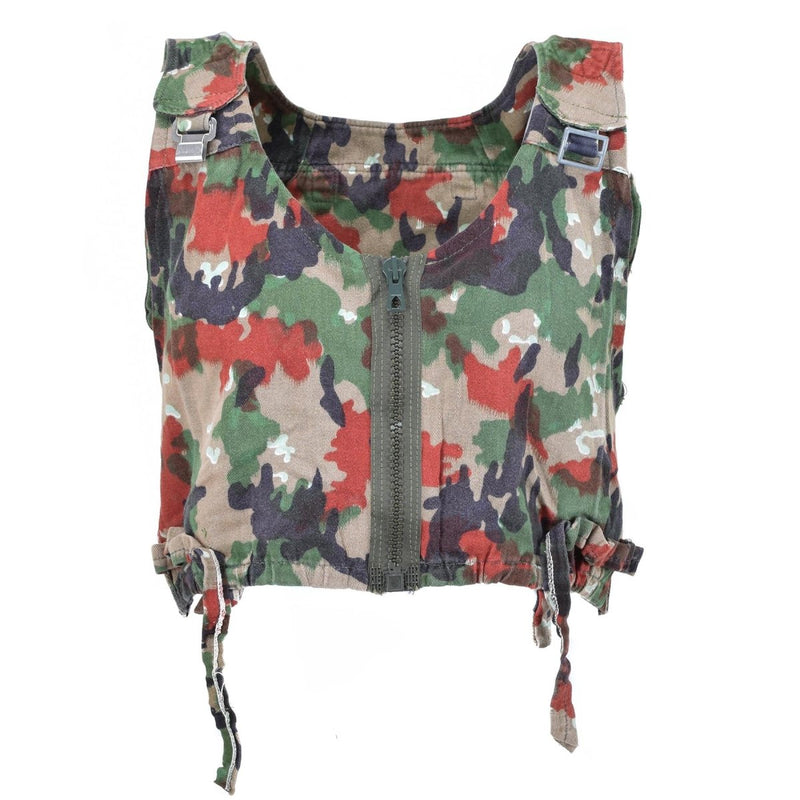 Genuine Swiss Army Combat TAZ 83 camo vest backpack in alpenflage pattern with adjustable straps and military-grade design.