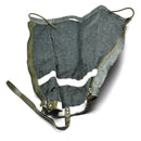 Genuine Swiss military wool gaiters in gray with drawstring and straps for hiking and outdoor protection.