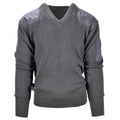 Włoski wojskowy Pullover Grey Wool Commando Sweter w szyku V Wzmocniony łokcie