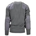 Włoski wojskowy Pullover Grey Wool Commando Sweter w szyku V Wzmocniony łokcie