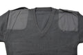 Włoski wojskowy Pullover Grey Wool Commando Sweter w szyku V Wzmocniony łokcie