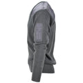 Włoski wojskowy Pullover Grey Wool Commando Sweter w szyku V Wzmocniony łokcie