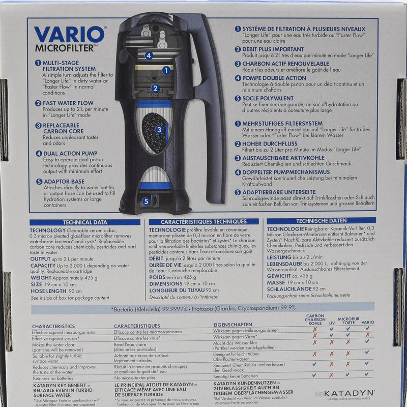 Katadyn Vario Water Filtr Water Długie kemping Premium oczyszczania awaryjnego
