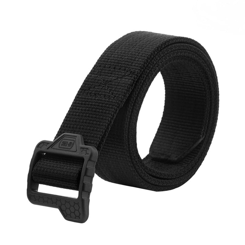 Black M-TAC military tactical combat belt with durable nylon construction and quick-release plastic buckle.