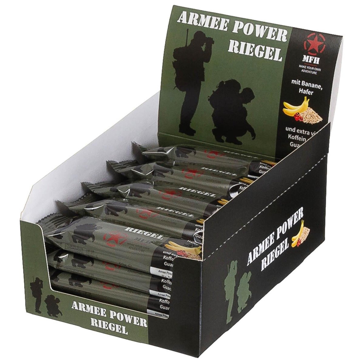MFH Army Power Bar 60g Kofeinowy baton energetyczny Zewnętrzna przekąska o smaku bananowo-guarany