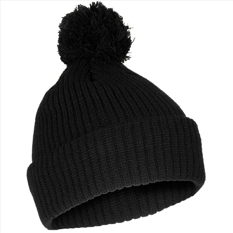 MFH Bobble Hat 3M Thinsulate Insulation Coarse Knit Fleece Lining Black - GoMilitar