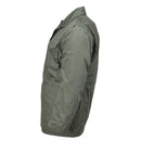 Side view of olive drab MFH Brand U.S. Army style M65 field jacket with durable fabric and classic military design