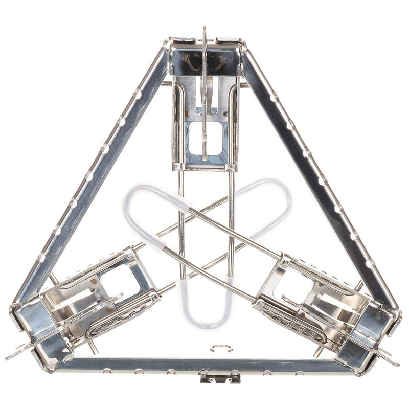 Folded MFH campfire pot stand with three adjustable lockable legs for stable outdoor cooking and camping use