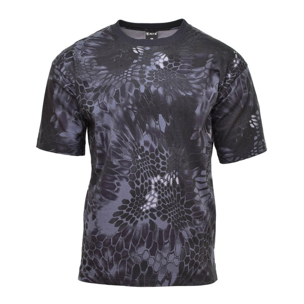 Men's short sleeve breathable undershirt with black snake camouflage pattern, military-style outdoor t-shirt