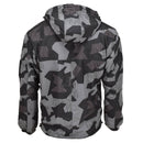 Back view of MIL-TEC Anorak jacket in splinter night camouflage with hood, designed windproof and warm for cold weather.