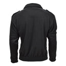Back view of black MIL-TEC army style fleece pullover jacket with reinforced shoulders and elastic waistband.