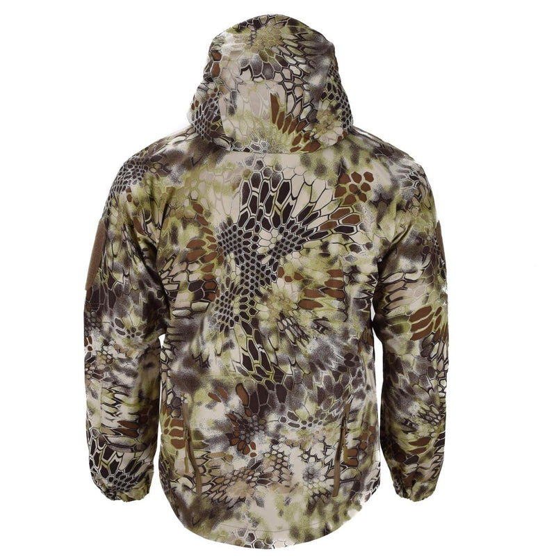 Mil-Tec MANDRA camo waterproof hardshell tactical jacket for men with adjustable hood and durable design.
