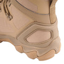 Close-up of MIL-TEC Chimera High lightweight coyote hiking and hunting boot with reinforced heel and textured outsole