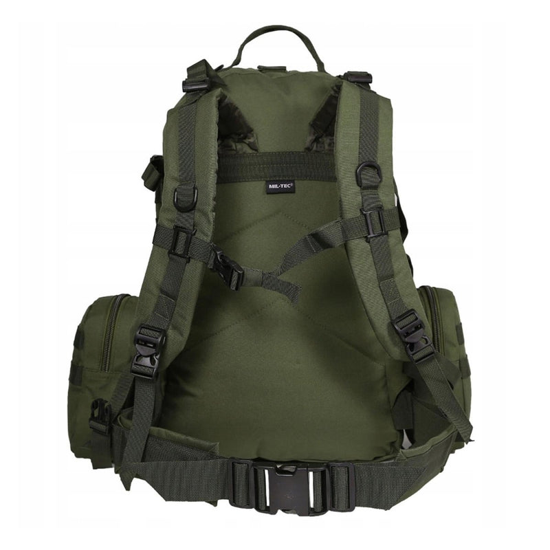 Olive green MIL-TEC Defense Assembly Pack tactical backpack with detachable belt and adjustable padded straps