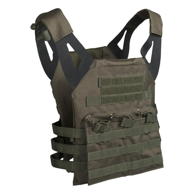 Olive green MIL-TEC GEN II tactical plate carrier vest with adjustable straps and MOLLE webbing for modular gear attachment