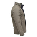 Side view of MIL-TEC German Military reversible cold weather jacket in olive green with windproof insulation
