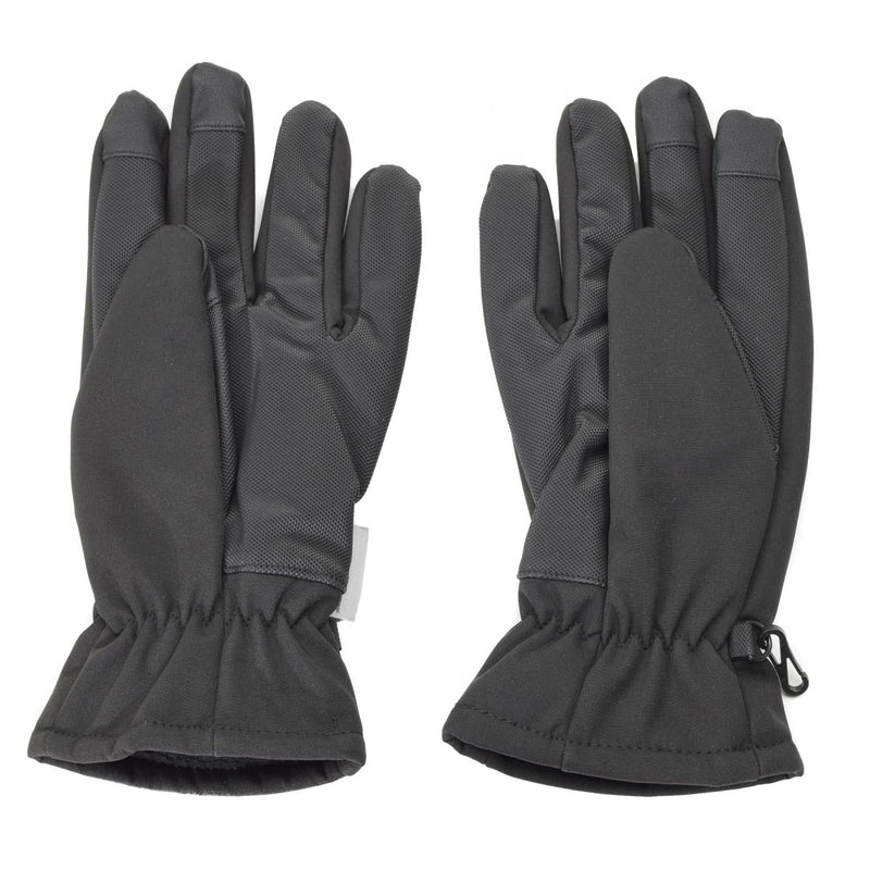 Pair of black Mil-Tec insulated softshell gloves with Thinsulate lining and elastic wristbands for winter use