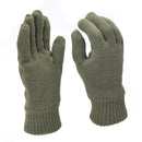 Olive green knitted winter gloves with Thinsulate lining for warmth and tactical outdoor use.