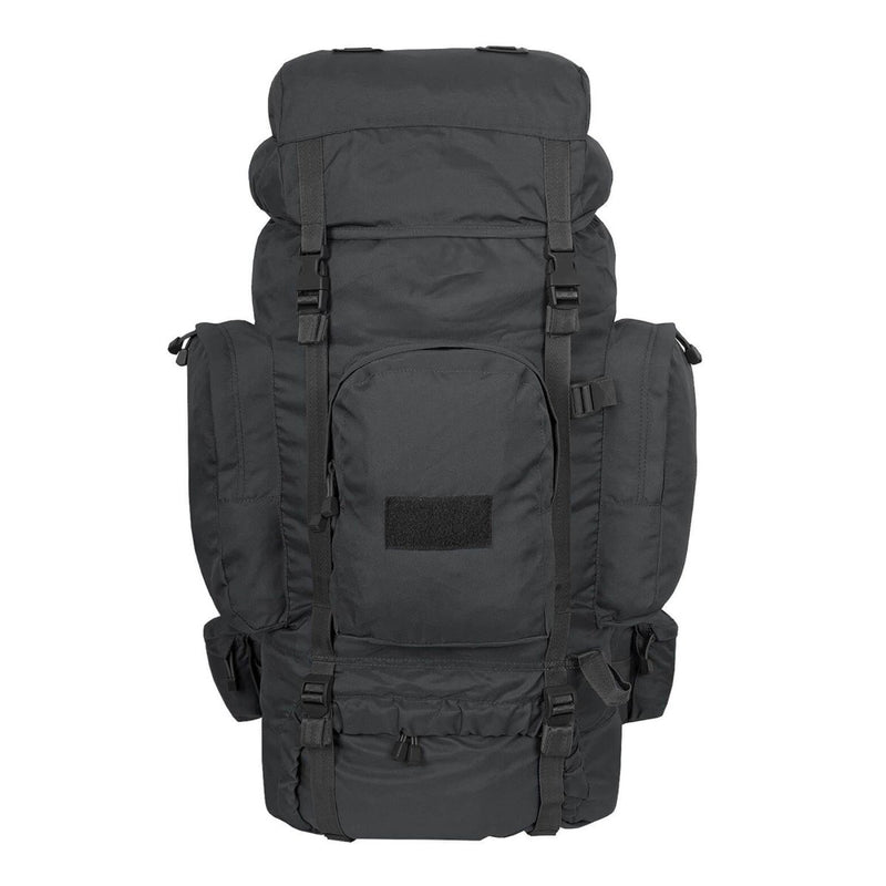 Large black MIL-TEC RECOM tactical backpack with multiple compartments for hiking and outdoor use