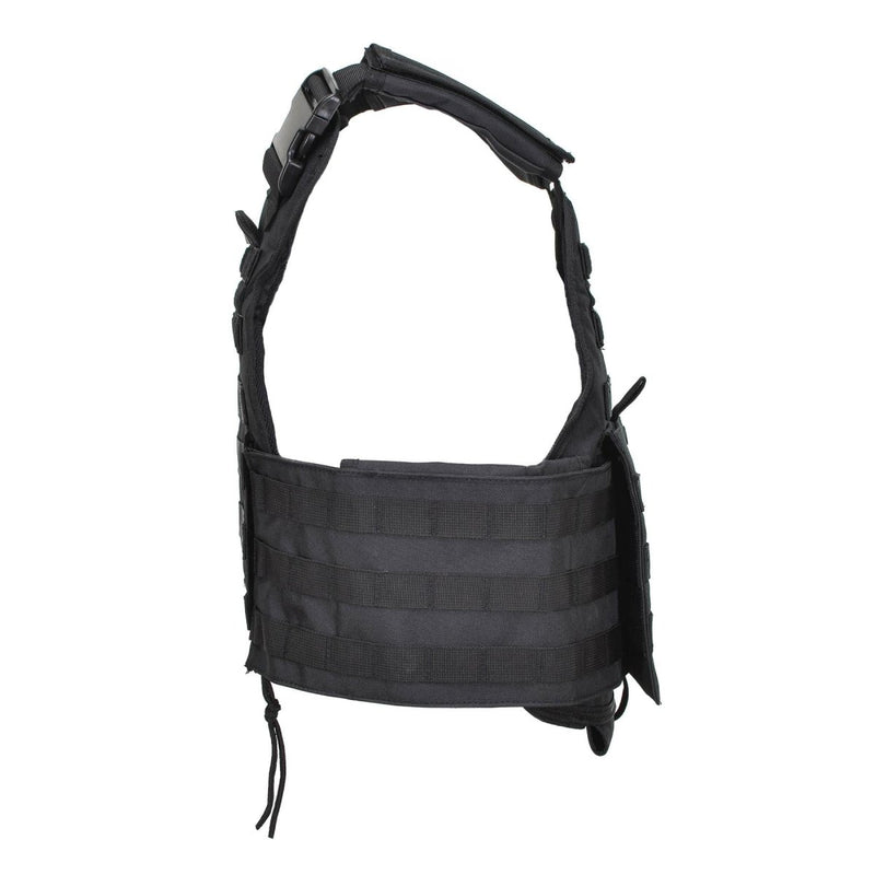 Black MIL-TEC tactical plate carrier vest with adjustable straps and MOLLE webbing for military and law enforcement use