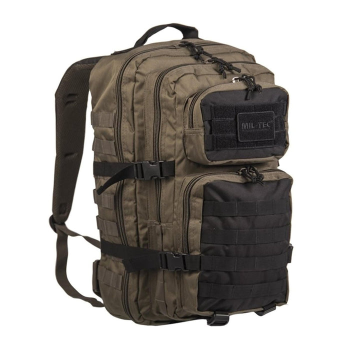 Oliwkowo-czarny plecak MIL-TEC U.S. Assault Ranger 36L z wyściełanymi paskami, trwała, wodoodporna konstrukcja do użytku na zewnątrz