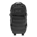 Black MIL-TEC U.S. Assault style tactical 20L backpack with multiple compartments and MOLLE attachment system