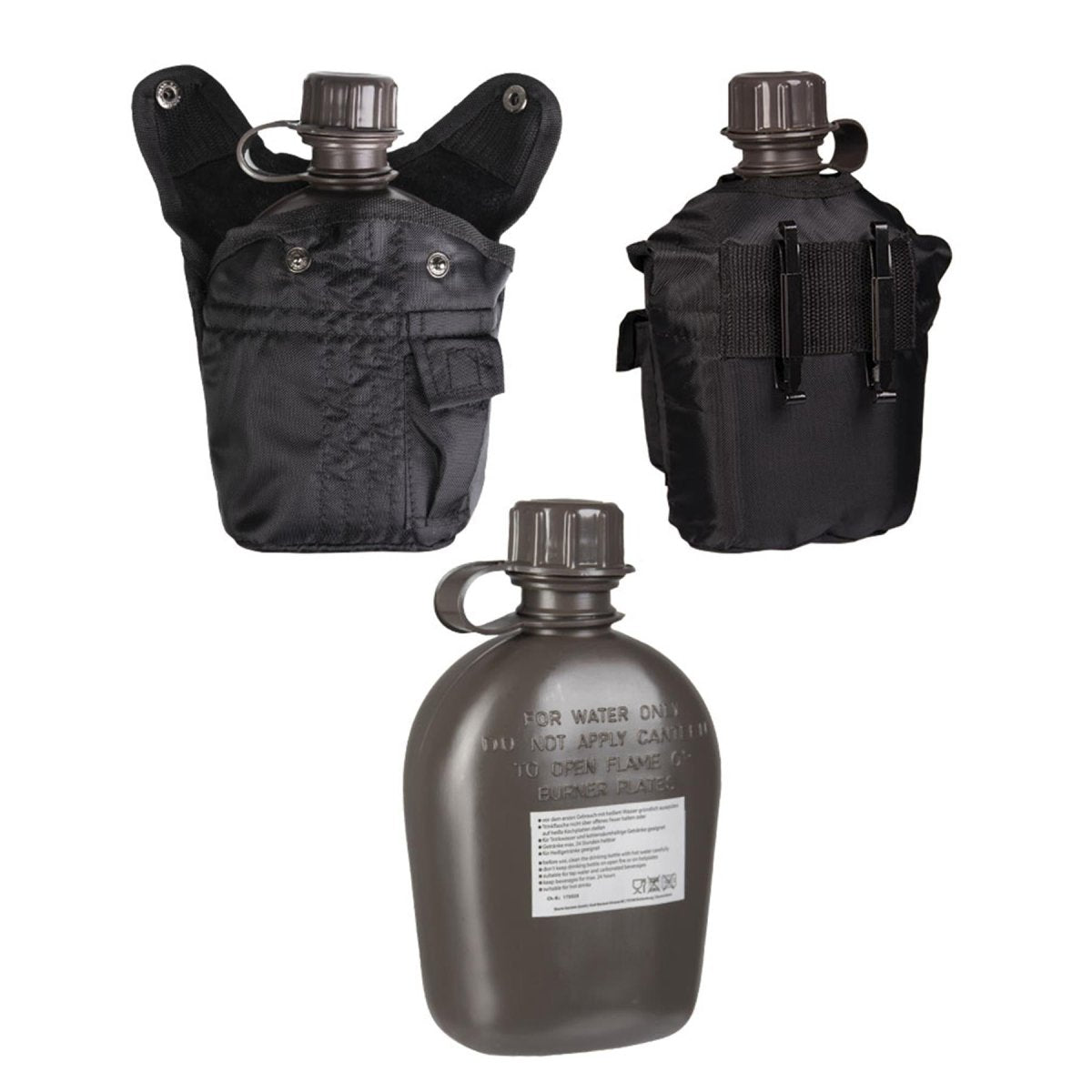 Plastikowa manierka MIL-TEC w stylu amerykańskim, 1L, w zestawie taktyczna, czarna