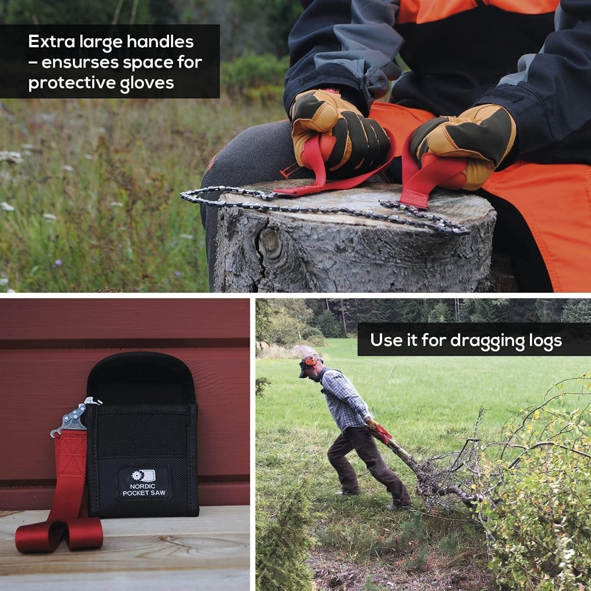 Nordic Pocket Saw Compact Pordelable Camping Ręce Łuły łańcuchowe czerwone uchwyty