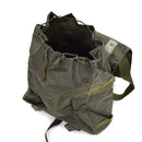 Original Austrian Army olive green military combat day pack with buckle closure and adjustable carrying strap.