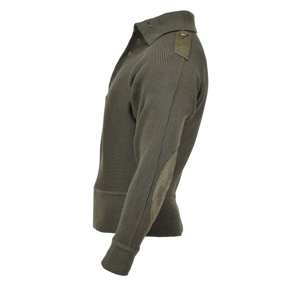 Oryginalny austriacki sweter wojskowy wzmocniony łokcie Blouson Rib Knit Pullover