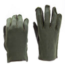 Original Belgian army WWII style combat gloves in olive nylon and leather with reinforced stitching and adjustable wrist straps.