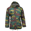 Original Belgian military waterproof jacket with jigsaw camouflage print made from durable seyntex fabric raincoat