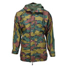 Belgian military waterproof jacket with jigsaw camouflage print and adjustable hood made from durable seyntex fabric